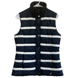 Nautica Women's Navy and White Striped Vest. Size S